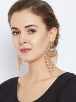 PANASH Gold-Plated & Pink Handcrafted Crescent Shaped Embellished Chandbalis - Image 4