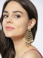 PANASH Gold-Toned & Off-White Gold-Plated Kundan Classic Drop Earrings