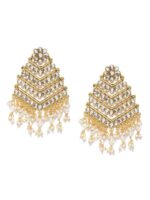 PANASH Gold-Toned & Off-White Gold-Plated Kundan Classic Drop Earrings - Image 2
