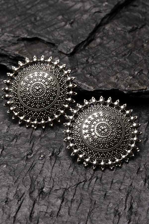 PANASH Oxidized Silver-Plated Circular Studs