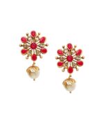 PANASH Pink Gold-Plated Floral Handcrafted Kundan Drop Earrings - Image 2