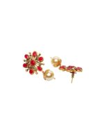 PANASH Pink Gold-Plated Floral Handcrafted Kundan Drop Earrings - Image 3