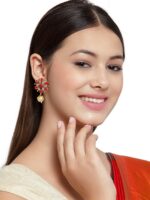 PANASH Pink Gold-Plated Floral Handcrafted Kundan Drop Earrings - Image 4