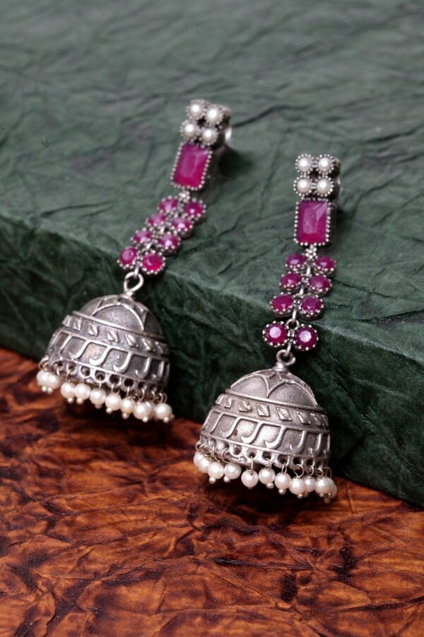PANASH Silver-Plated & Pink Contemporary Jhumkas