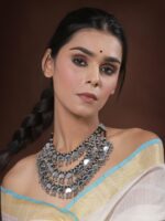 PANASH Silver-Toned & Black German Silver Oxidised Necklace