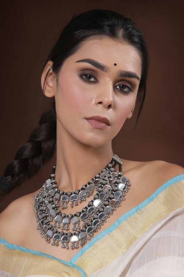 PANASH Silver-Toned & Black German Silver Oxidised Necklace