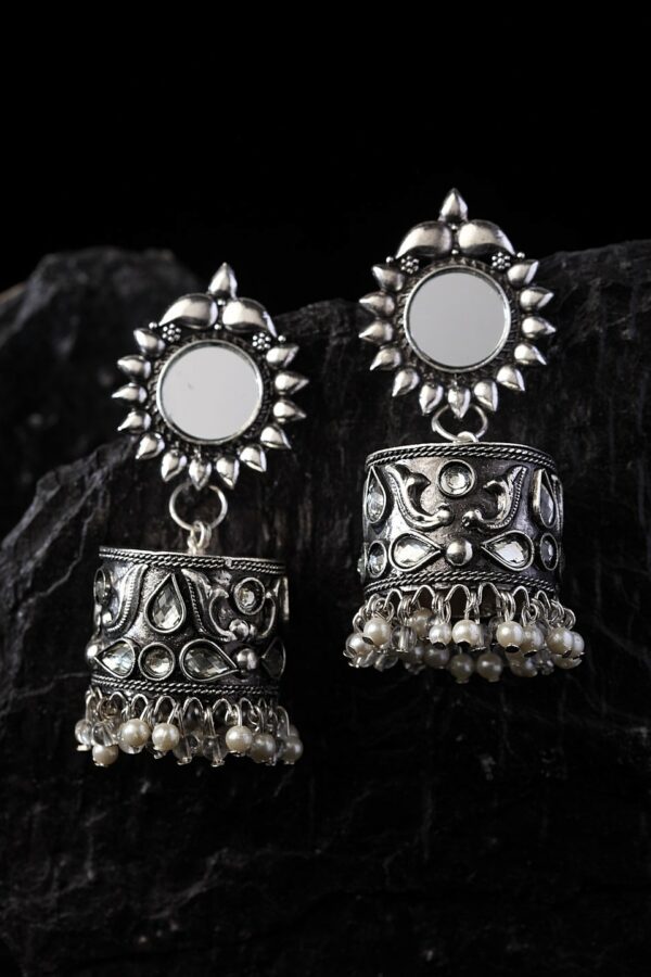 PANASH Silver-Toned Contemporary Jhumkas