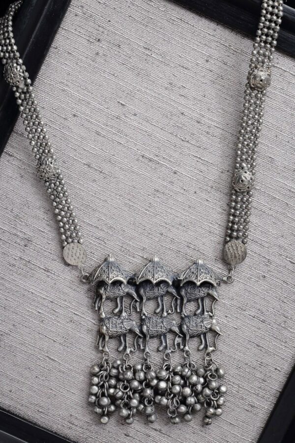 PANASH Silver-Toned German Silver Oxidised Tribal Necklace