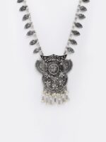 PANASH Silver-Toned German Silver Oxidised Tribal Statement Necklace - Image 2