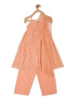 PICCOLO Girls Peach-Coloured Floral Embroidered Beads and Stones Kurta with Trousers & With Dupatta - Image 2