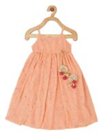 PICCOLO Girls Peach-Coloured Floral Embroidered Beads and Stones Kurta with Trousers & With Dupatta - Image 3