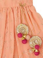 PICCOLO Girls Peach-Coloured Floral Embroidered Beads and Stones Kurta with Trousers & With Dupatta - Image 5
