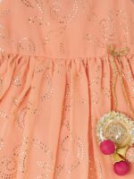 PICCOLO Girls Peach-Coloured Floral Embroidered Beads and Stones Kurta with Trousers & With Dupatta - Image 6