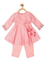 PICCOLO Girls Pink Angrakha Kurta with Trousers