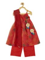 PICCOLO Girls Red Printed Kurta with Trousers & With Dupatta