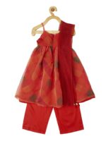 PICCOLO Girls Red Printed Kurta with Trousers & With Dupatta - Image 2