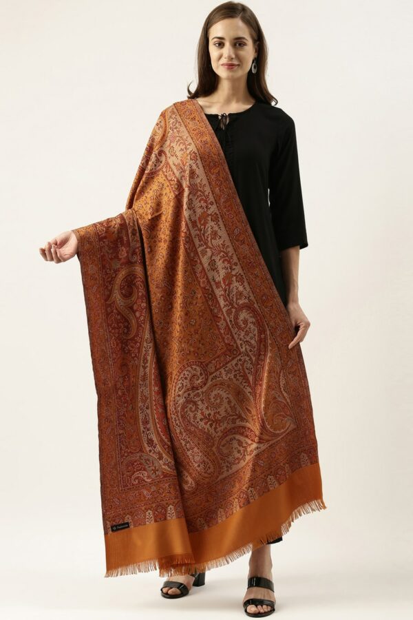 Pashmoda Women Yellow Woven Design Jamawar Shawl