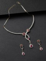Priyaasi Magenta Gold-Plated Handcrafted Stone-Studded Jewellery Set