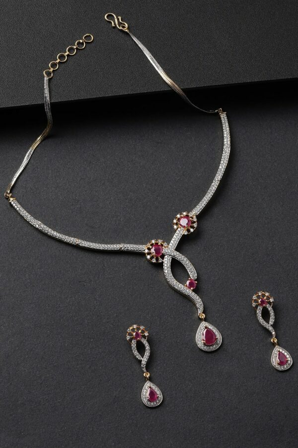 Priyaasi Magenta Gold-Plated Handcrafted Stone-Studded Jewellery Set