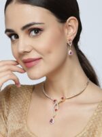 Priyaasi Magenta Gold-Plated Handcrafted Stone-Studded Jewellery Set - Image 5