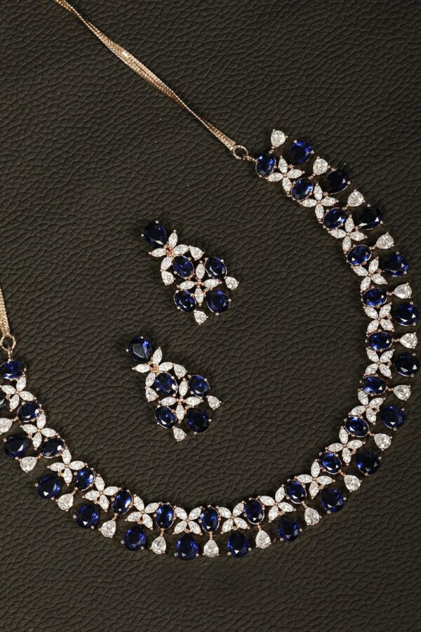 Priyaasi Navy Rose Gold-Plated AD-Studded Handcrafted Jewellery Set