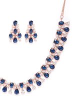 Priyaasi Navy Rose Gold-Plated AD-Studded Handcrafted Jewellery Set - Image 3