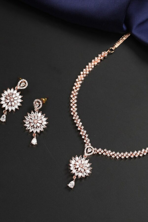 Priyaasi Rose Gold-Plated AD-Studded Handcrafted Jewellery Set