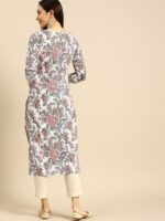 Rajnandini Women White Floral Printed Pure Cotton Kurta - Image 4
