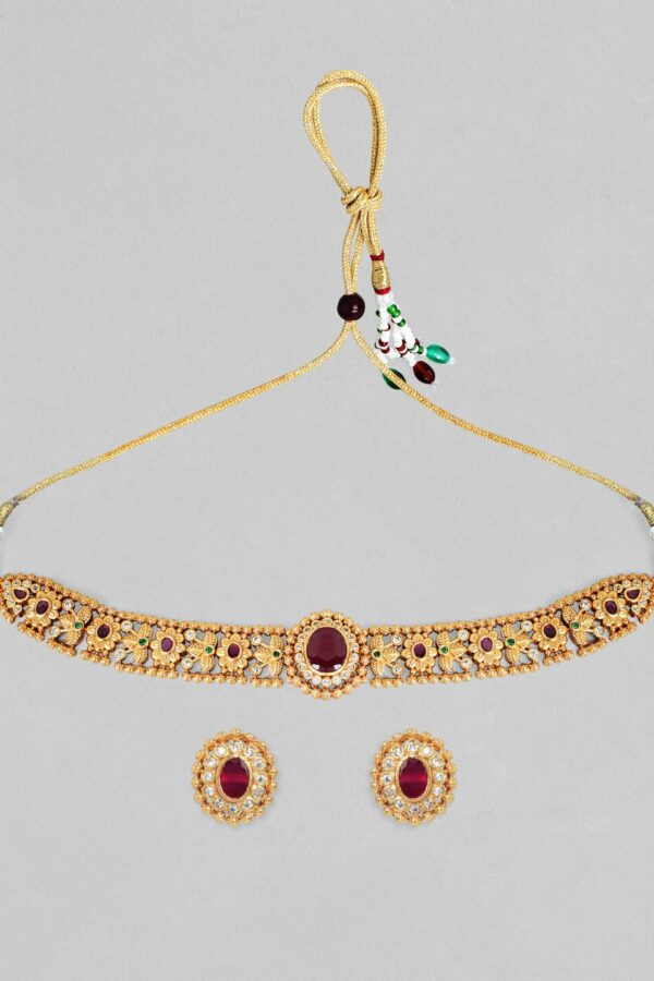Rubans 24K Gold Plated Handcrafted Intricate Choker Jewellery Set