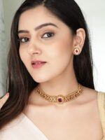 Rubans 24K Gold Plated Handcrafted Intricate Choker Jewellery Set - Image 4