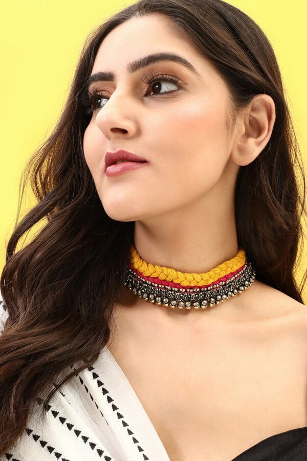 Rubans Antique Gold-Toned & Orange Statement Choker Necklace