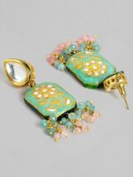 Rubans Gold-Plated Pink & Green Enamelled Beaded Kundan-Studded Handcrafted Jewellery Set - Image 4
