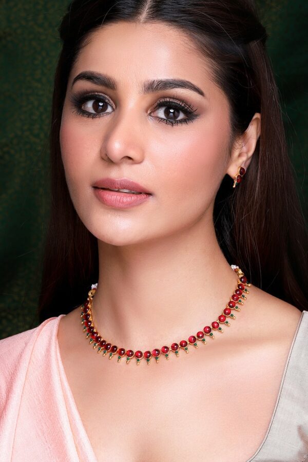 Rubans Gold-Plated Red & Green Faux Ruby & Emerald Jewellery Set