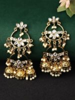 Rubans Gold-Plated & Silver-Toned Kundan Classic Jhumkas