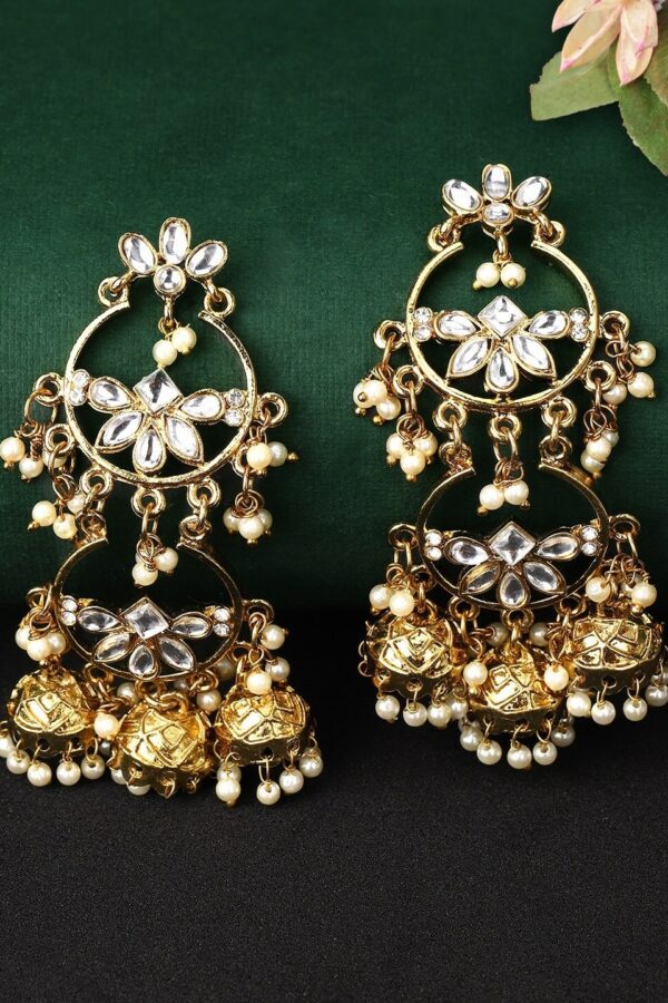 Rubans Gold-Plated & Silver-Toned Kundan Classic Jhumkas