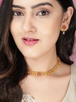 Rubans Gold-Plated White & Pink Stone-Studded Handcrafted Jewellery Set - Image 5
