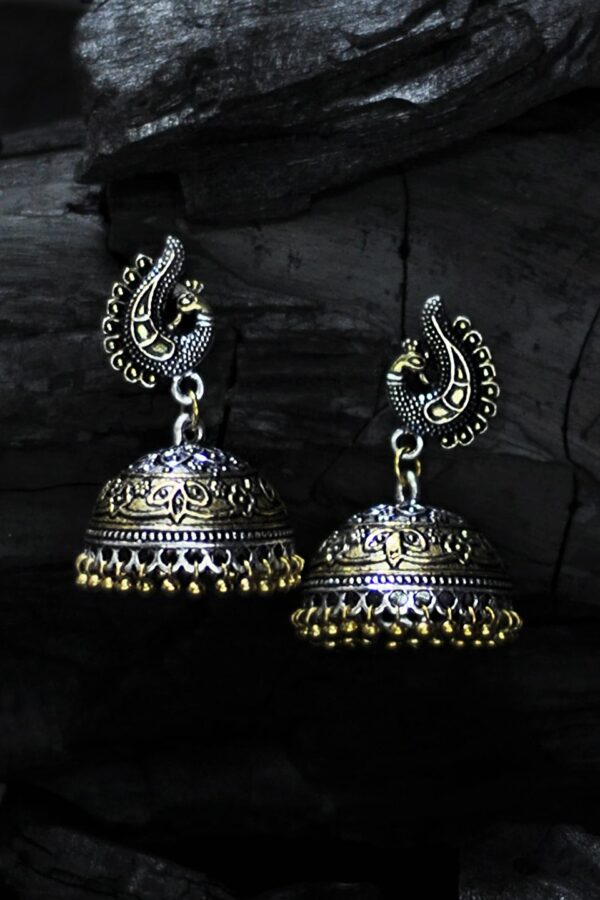 Rubans Oxidised Gold-Toned & Silver-Toned Dome-Shaped Jhumkas
