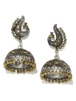 Rubans Oxidised Gold-Toned & Silver-Toned Dome-Shaped Jhumkas - Image 2