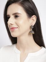 Rubans Oxidised Gold-Toned & Silver-Toned Dome-Shaped Jhumkas - Image 4
