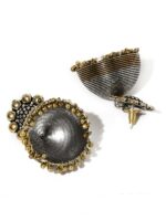 Rubans Oxidised Silver & Antique Gold-Toned Dome-Shaped Jhumkas - Image 3