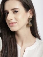 Rubans Oxidised Silver & Antique Gold-Toned Dome-Shaped Jhumkas - Image 4