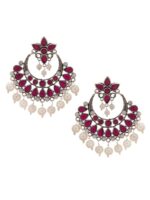 Rubans Oxidised Silver-Toned & Red Handcrafted Crescent Shaped Chandbalis - Image 2