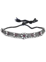 Rubans Silver & Pink Silver-Plated Handcrafted Oxidised Floral Choker Necklace - Image 2