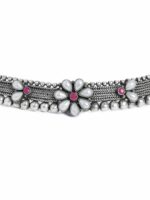 Rubans Silver & Pink Silver-Plated Handcrafted Oxidised Floral Choker Necklace - Image 3