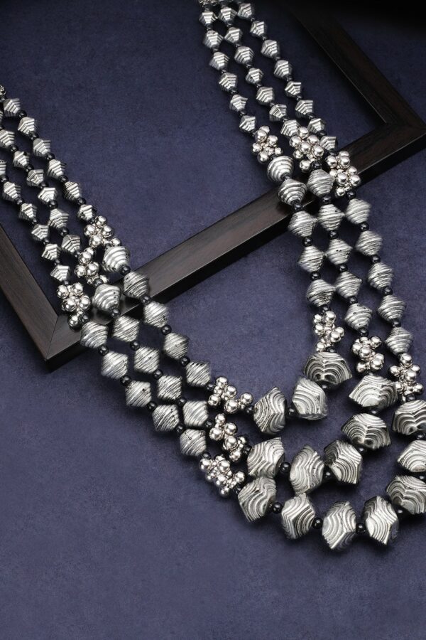 Rubans Silver Plated Oxidised Handcrafted Multi Layer Boho Necklace