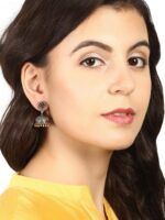 Rubans Silver-Toned & Gold-Toned Dome Shaped Jhumkas - Image 4