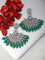 Rubans Silver-Toned & Green Classic Drop Earrings - Image 4