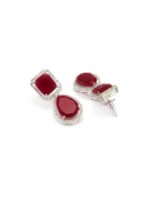 Rubans Silver-Toned & Pink CZ Studded Emerald Embellished Drop Earrings - Image 3