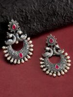 Rubans Silver-Toned & Red Classic Chandbalis