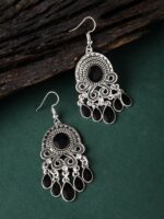 Rubans Women Silver-Toned & Black Classic Drop Earrings